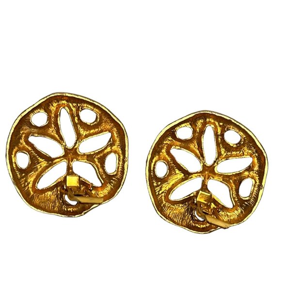 Vintage Gold-Tone Sand Dollar Clip-On Earrings big size beautiful - Picture 4 of 4